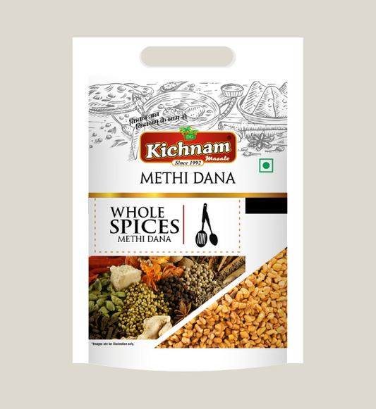 Kichnam Sabut Methi Dana whole fenugreek seeds 100gm pack with earthy flavor for authentic Indian cooking
