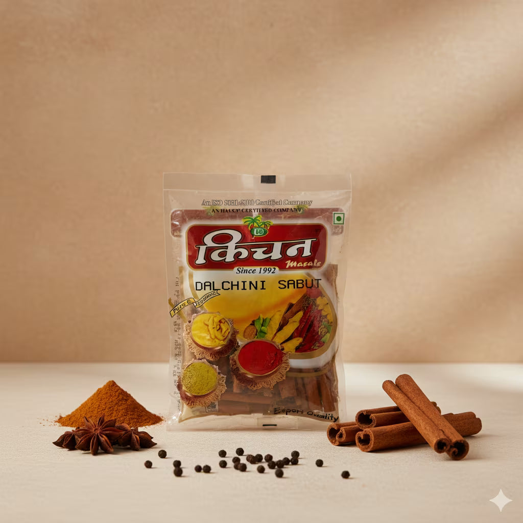 Packaged spice mix with cinnamon sticks and spices on a beige by Kichnam 