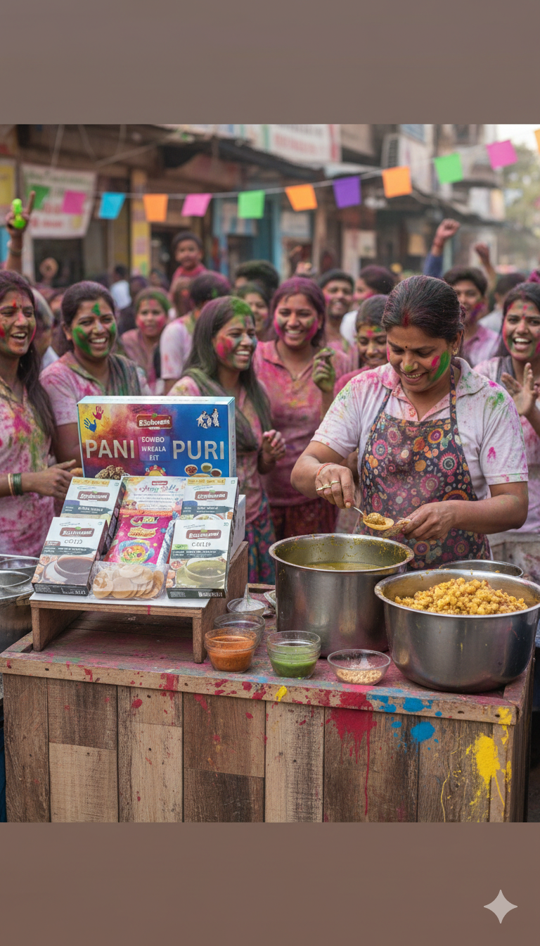 Holi Pani Puri Combo Kit with Masalas, 30 Golgappa & Gulal