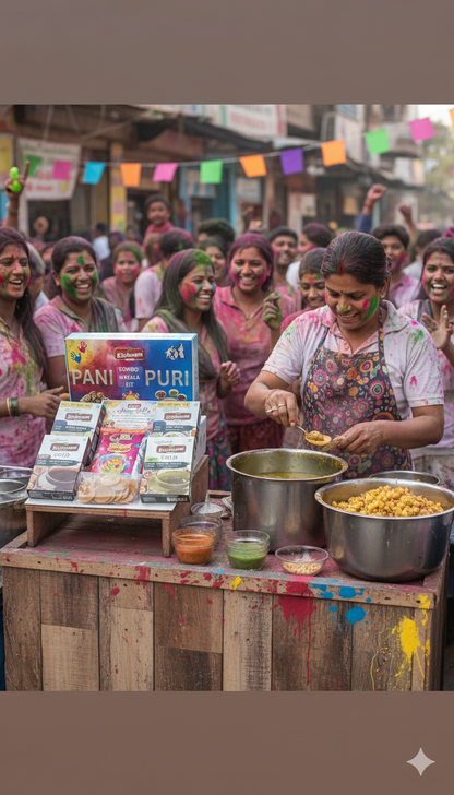 Holi Pani Puri Combo Kit with Masalas, 30 Golgappa & Gulal