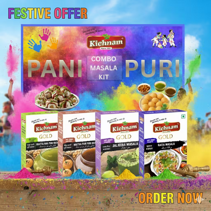 Holi Pani Puri Combo Kit with Masalas, 30 Golgappa & Gulal
