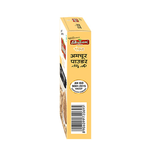 Upright yellow Kichnam Amchur Powder box with Hindi text and barcode.