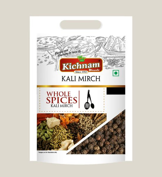 Pouch of Kali mirch with white background and kichnam is written on it