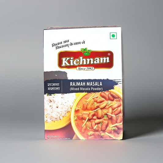 Kichnam Rajmah Masala packaging on a gray background