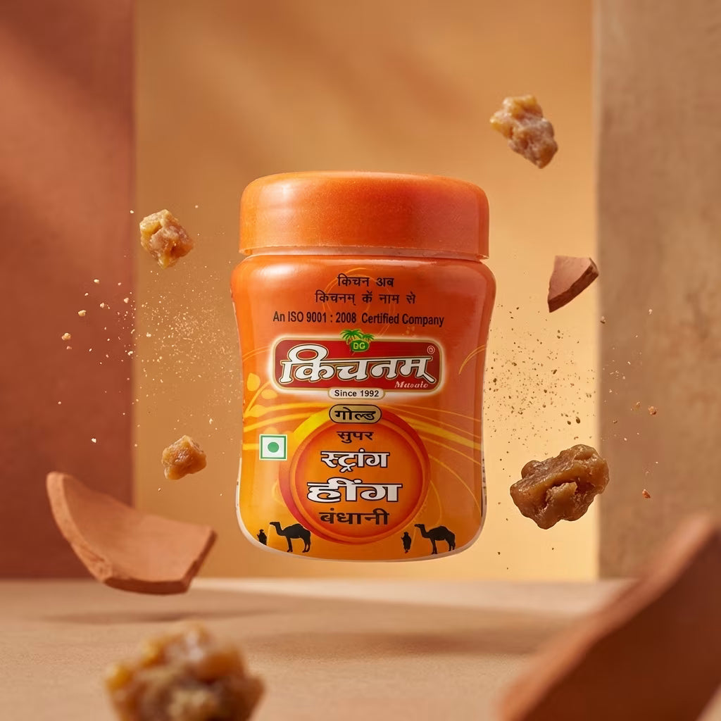 Kichnam Strong hing Orange jar with text on a brown background 
