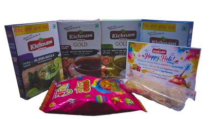 Holi Pani Puri Combo Kit with Masalas, 30 Golgappa & Gulal