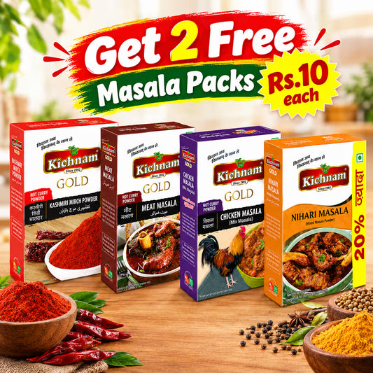 Kichnam Premium Spices kit for Non Veg Dishes- Pack of 4 (Kashmiri Mirch powder 100gm, Chicken Masala 100gm, Meat Masala 100gm, Nihari Masala 60 gm Get free 2 pouch